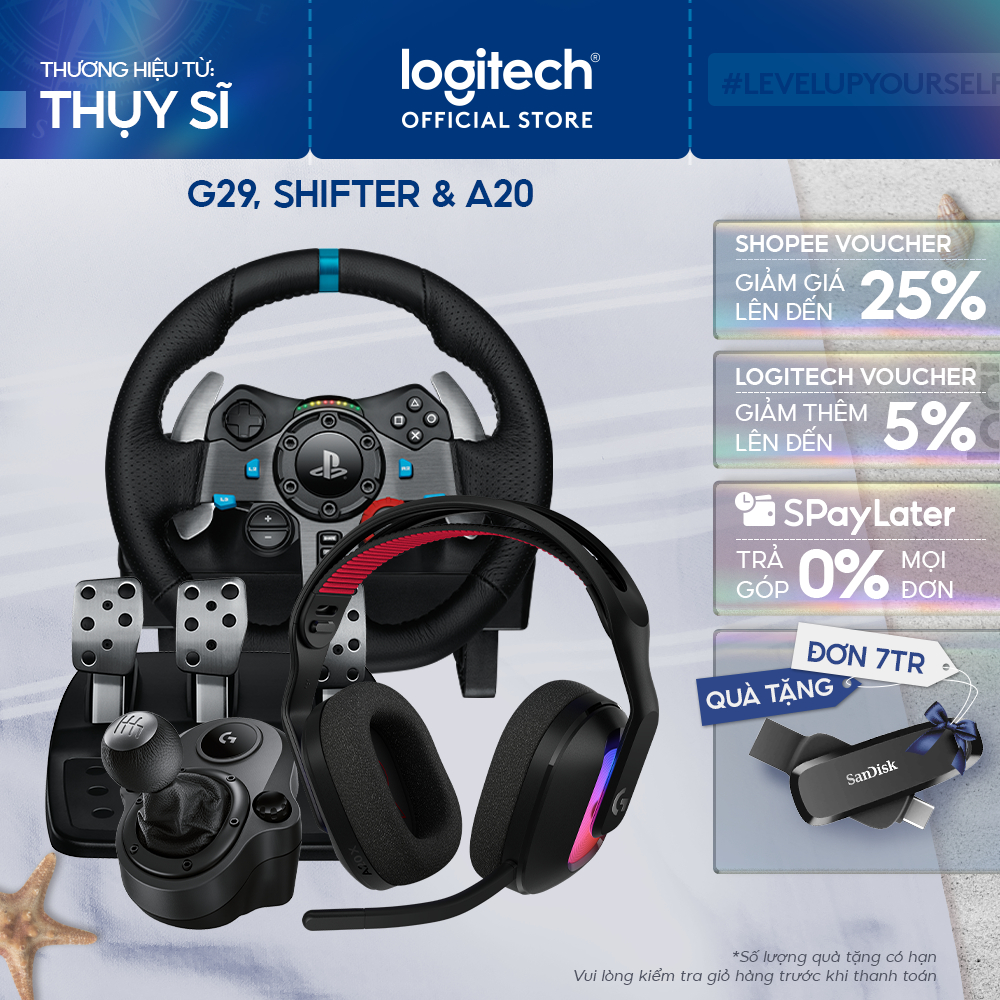 Combo Vô Lăng Logitech G29 Driving Force, Cần số Logitech SHIFTER và tai nghe Logitech Astro A20