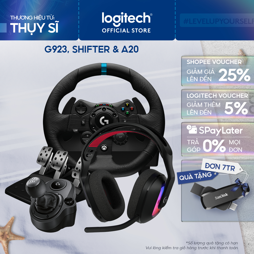 Combo Vô lăng Logitech G923, Cần Số Logitech Shifter và Tai nghe Astro A20 - Phản hồi lực TRUEFORCE 