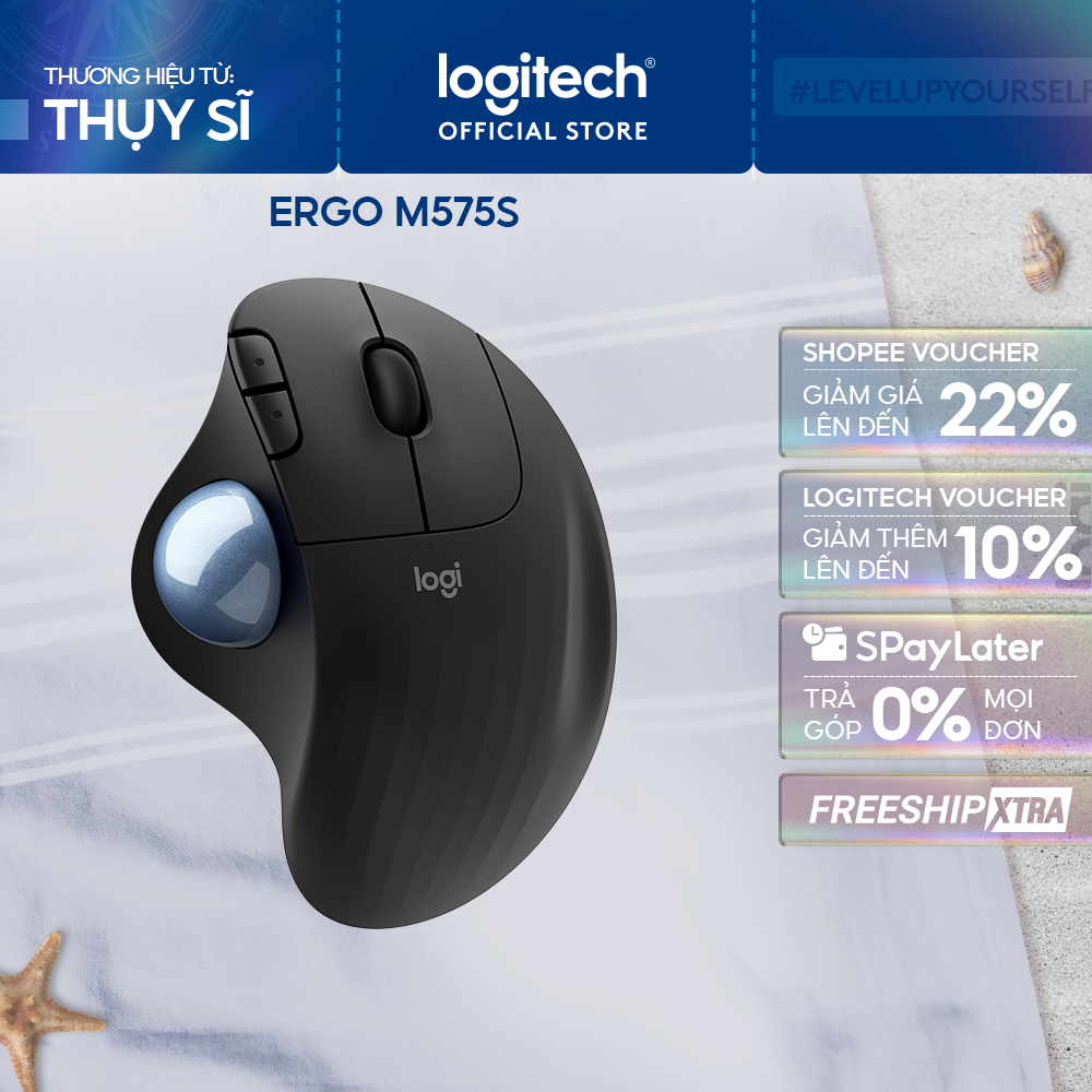 Chuột không dây Công Thái Học Logitech Ergo M575 | M575s -  Bluetooth, USB 2.4Ghz, Trackball