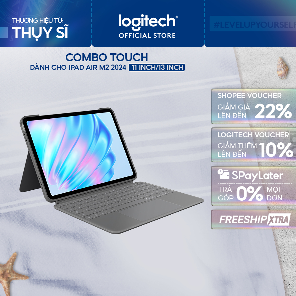 Bao da kèm Bàn phím Combo Touch Logitech cho iPad Air 11 inch (M2 & M3), iPad Air 5 (2022) & Ipad Ai