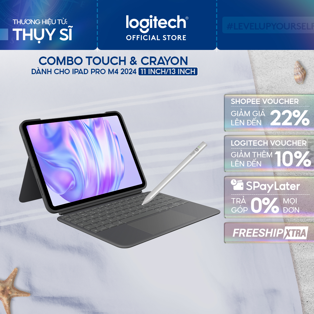 Bao da kèm bàn phím Logitech Combo Touch cho iPad Pro 11 inch (M4) (2024) | iPad Pro 13 inch (M4) & 
