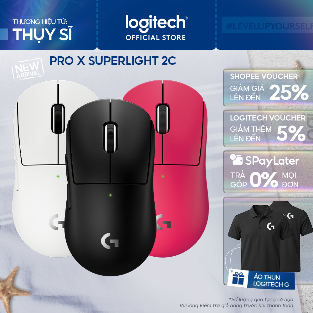 Chuột Gaming không dây Logitech G PRO X SUPERLIGHT 2c - Chuẩn Pro-Grade, Nhẹ 51g, sạc USB-C, cảm biế