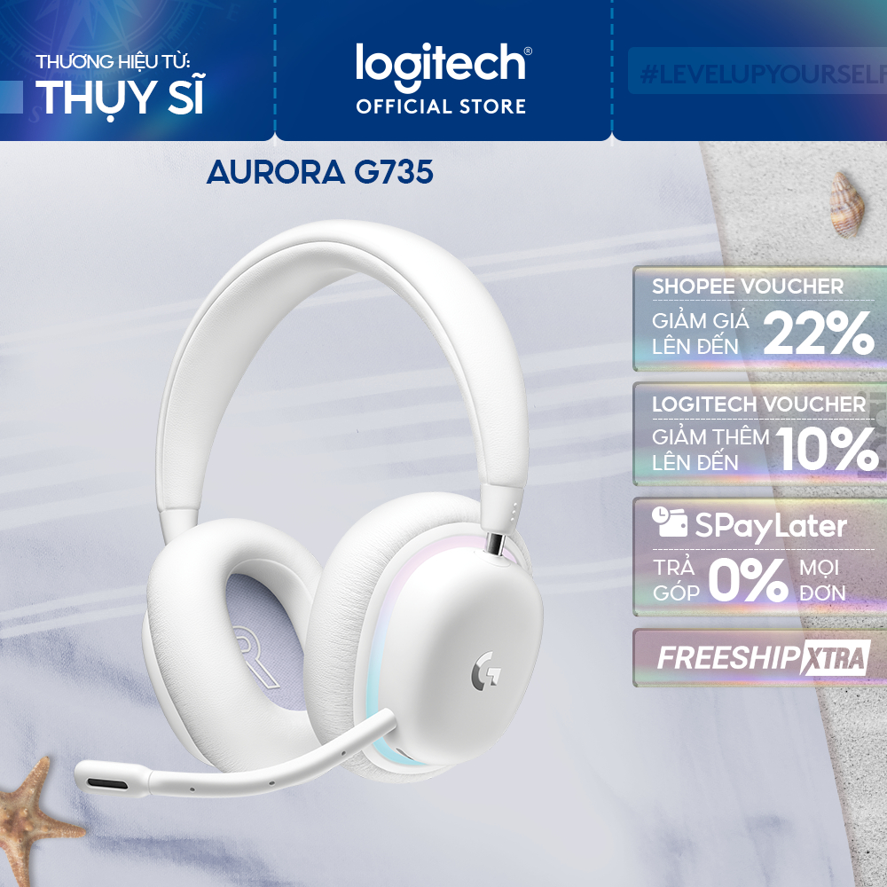Tai nghe gaming không dây Logitech G735 Aurora Bluetooth & LIGHTSPEED, RGB PC Mac