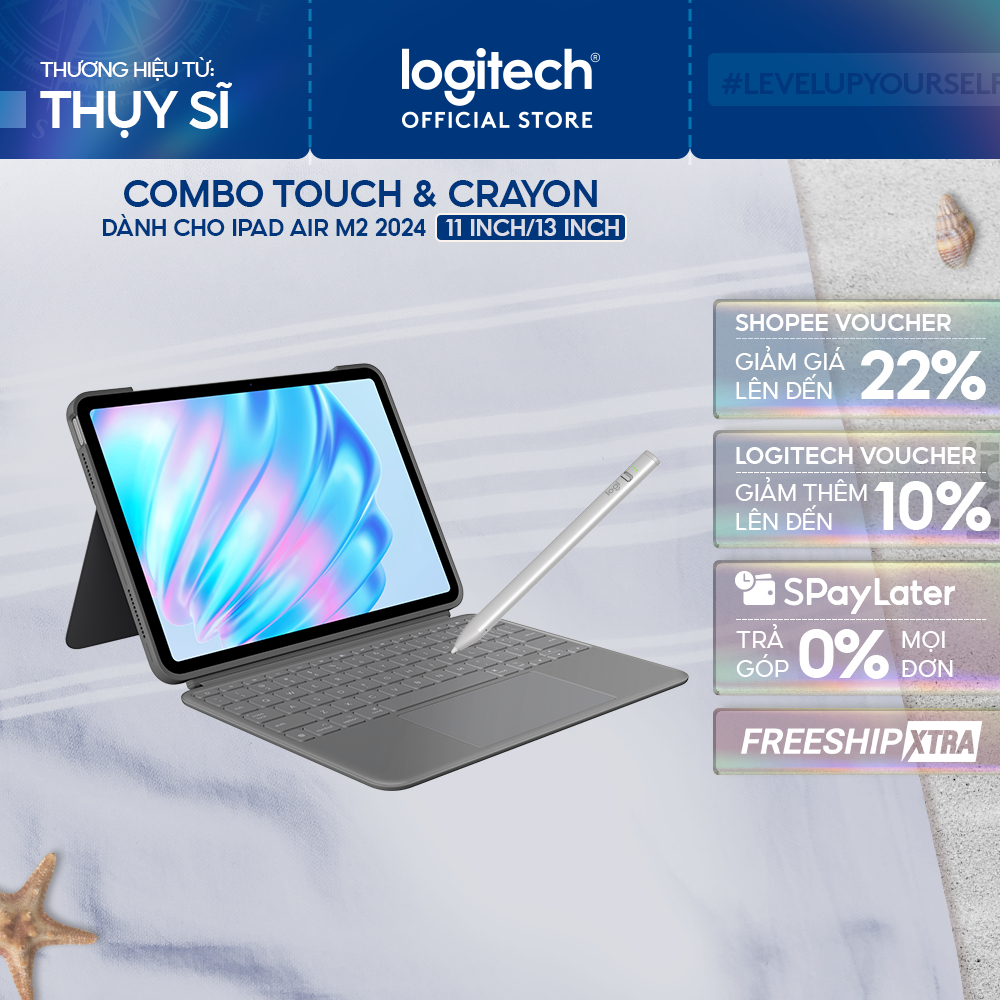 Bao da kèm bàn phím Logitech Combo Touch cho iPad Air 11 inch (M2 & M3), iPad Air 13 inch (M2) & Bút