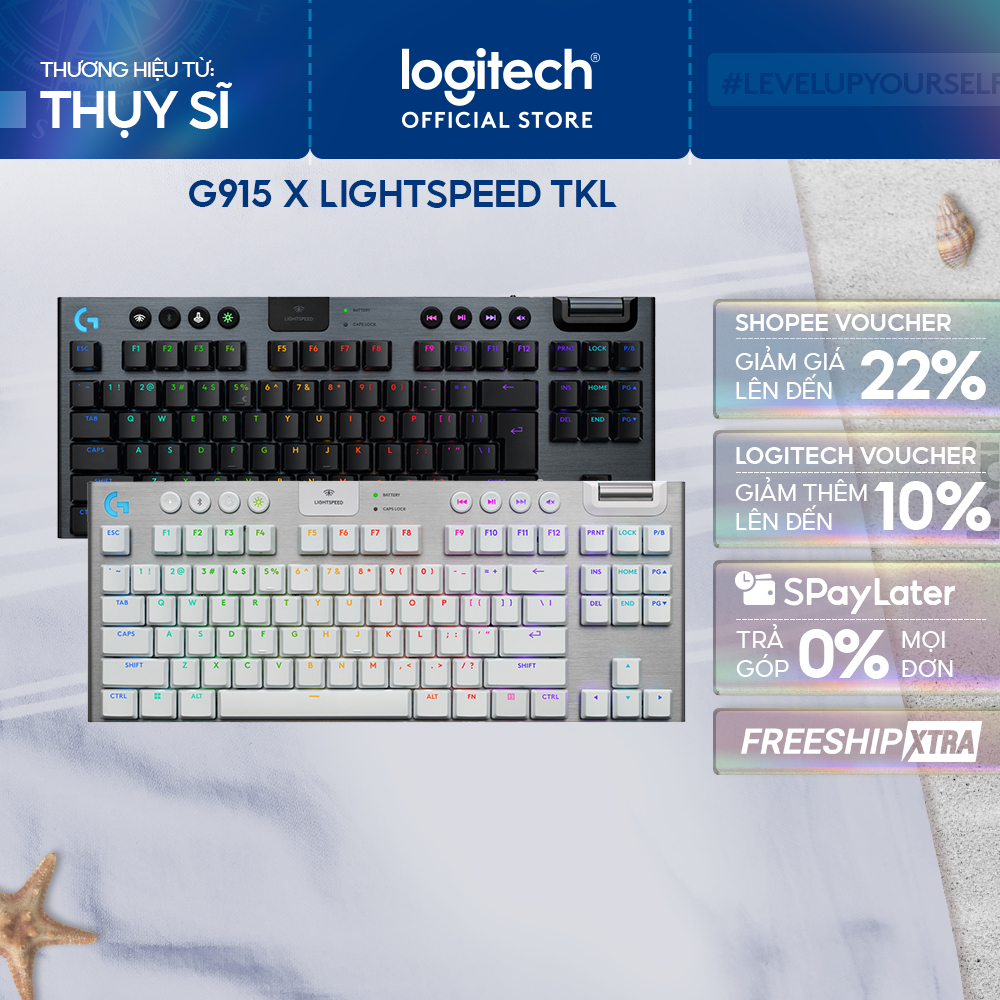 Bàn phím Gaming không dây Lowprofile Logitech G915 X LIGHTSPEED TKL, Mũ phím PBT, nút lập trình, RGB
