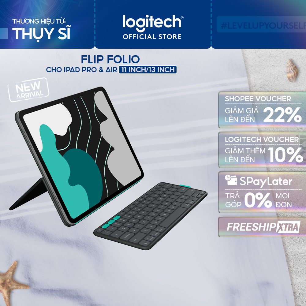 Logitech Flip Folio, Bao da kiêm bàn phím cho iPad Pro 11-13 inch (M4 & M5) & iPad Air 11-13 inch (M