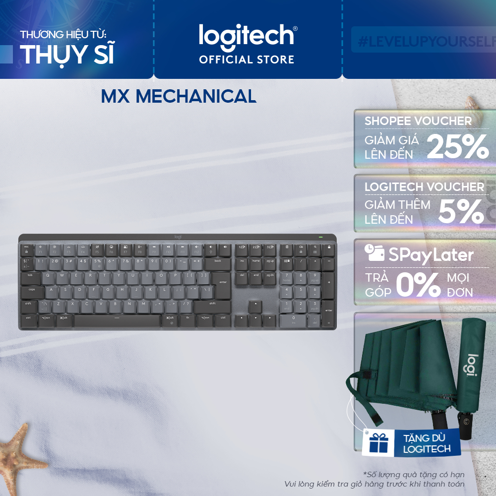 Bàn phím cơ không dây Logitech MX Mechanical – Tactile, chiếu sáng nền, sạc USB-C, mac OS | Win