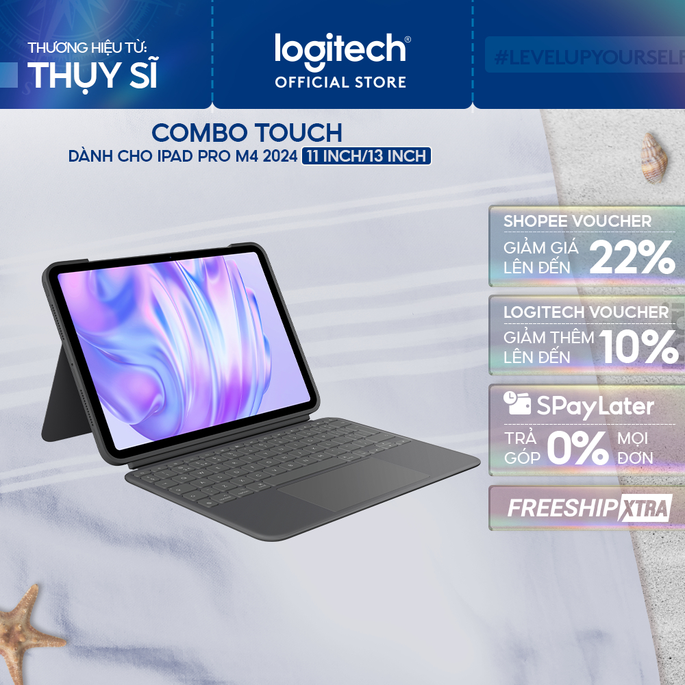 Bao da case iPad kiêm bàn phím Logitech Combo Touch cho iPad Pro 11 inch (M4) (2024) | iPad Pro 13 i