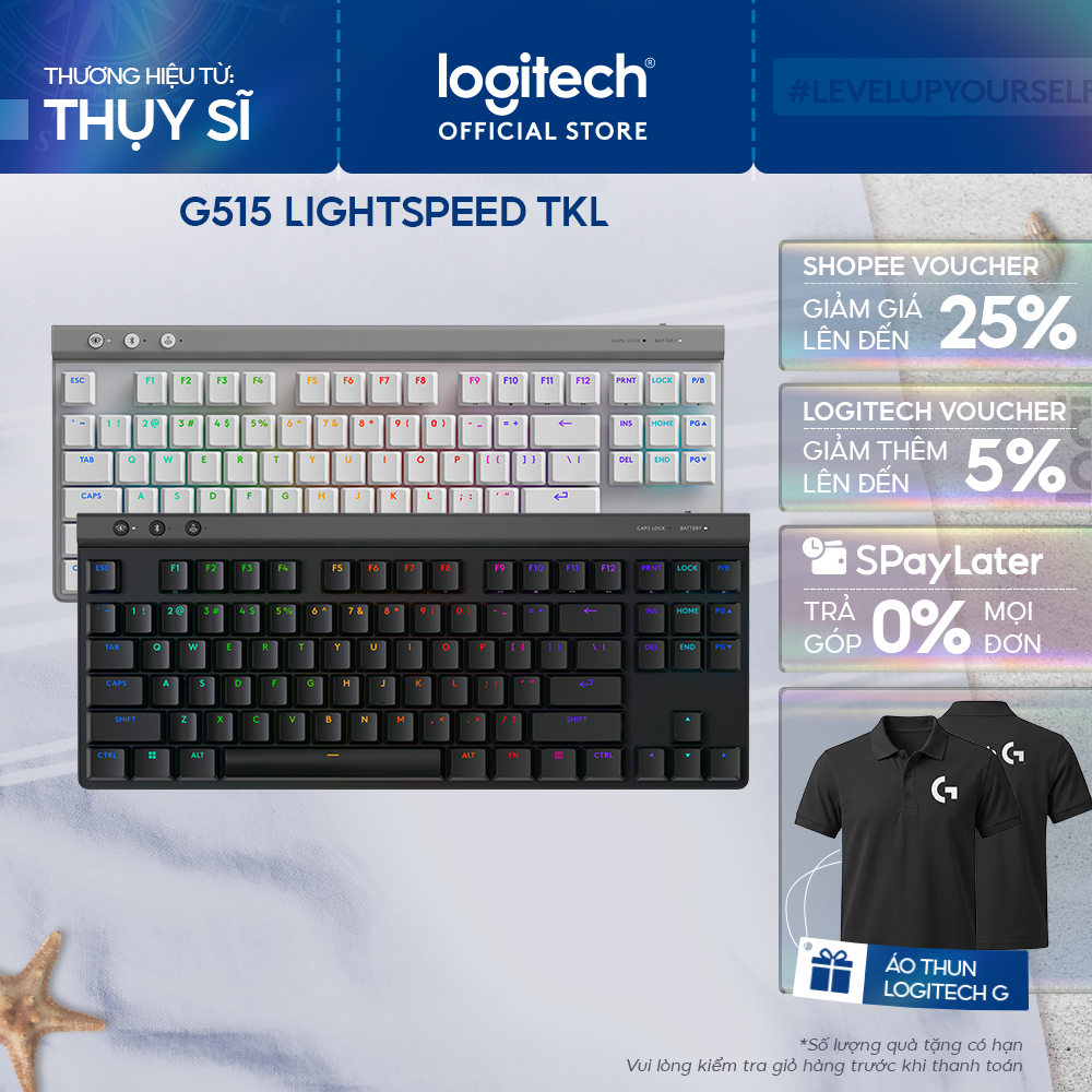 Bàn phím Gaming Không dây Low profile Logitech G515 LIGHTSPEED TKL - LIGHTSYNC RGB, Keycaps PBT