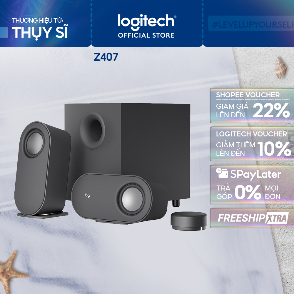 Loa máy tính Bluetooth Logitech Z407 - Đa kết nối (USB, AUX, Bluetooth), công suất 80W