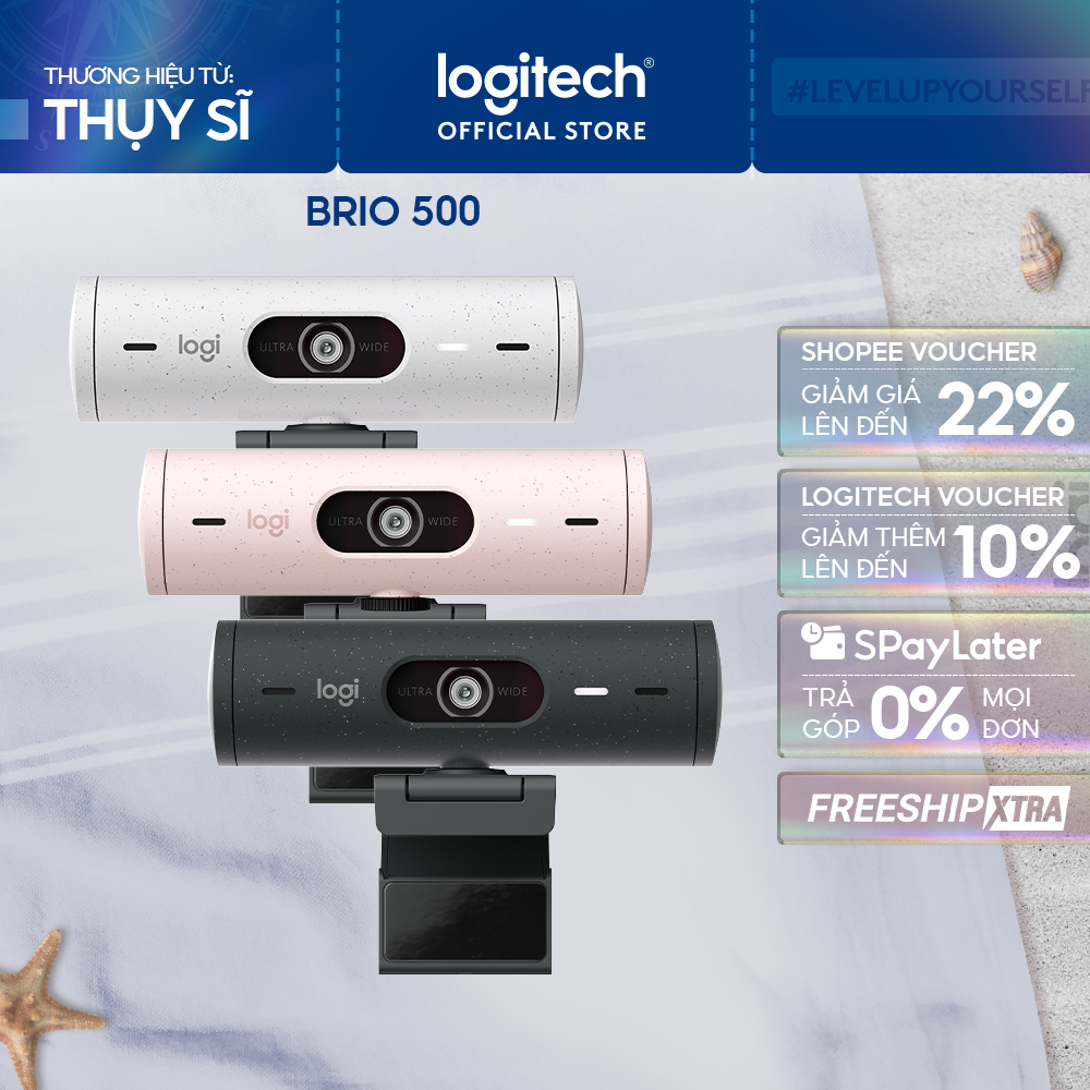 Webcam Logitech Full HD Brio 500 - Chỉnh sáng, lấy khung hình,Show mode, Mic kép giảm ồn