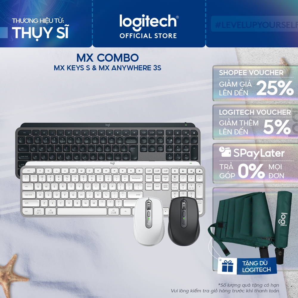 Combo Bàn phím Bluetooth Logitech MX Keys S | Chuột không dây Logitech MX Anywhere 3s