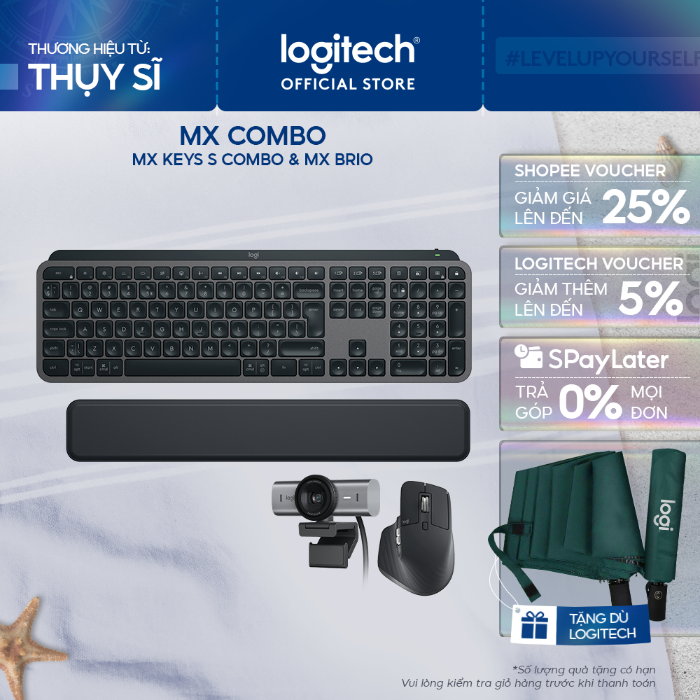 Combo Chuột & Bàn Phím Bluetooth Logitech MX Keys S Combo | Webcam Logitech MX BRIO Ultra HD 4K