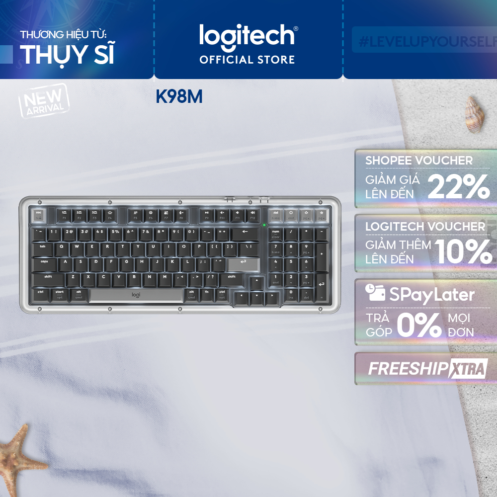Bàn phím cơ không dây Logitech Alto Keys K98M - Đệm hấp thụ rung động, đèn nền, Bluetooth, Sạc USB-C