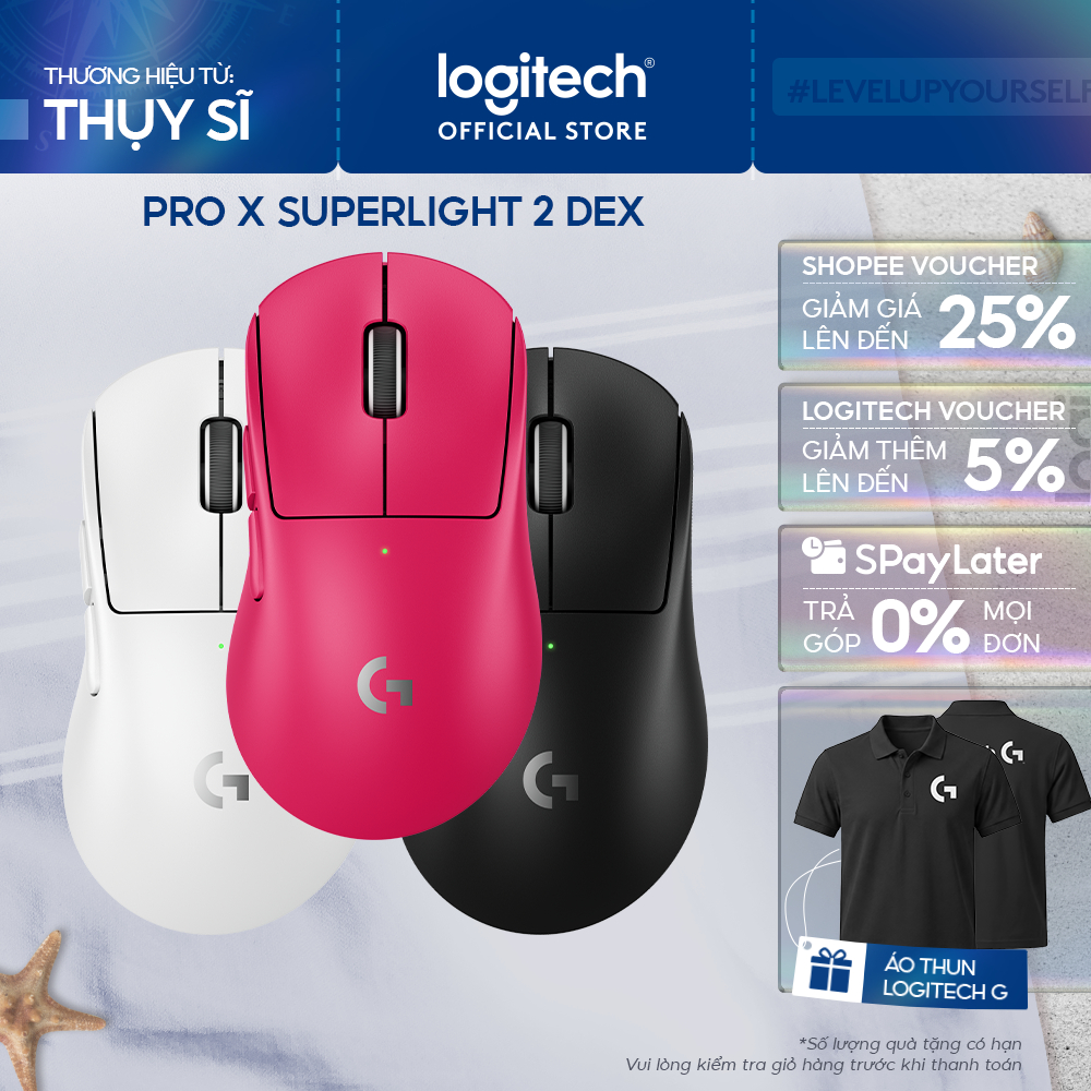 Chuột Gaming không dây Logitech G PRO X SUPERLIGHT 2 DEX LIGHTSPEED, Nhẹ 60g, Hero 2, 32k DPI, USB-C