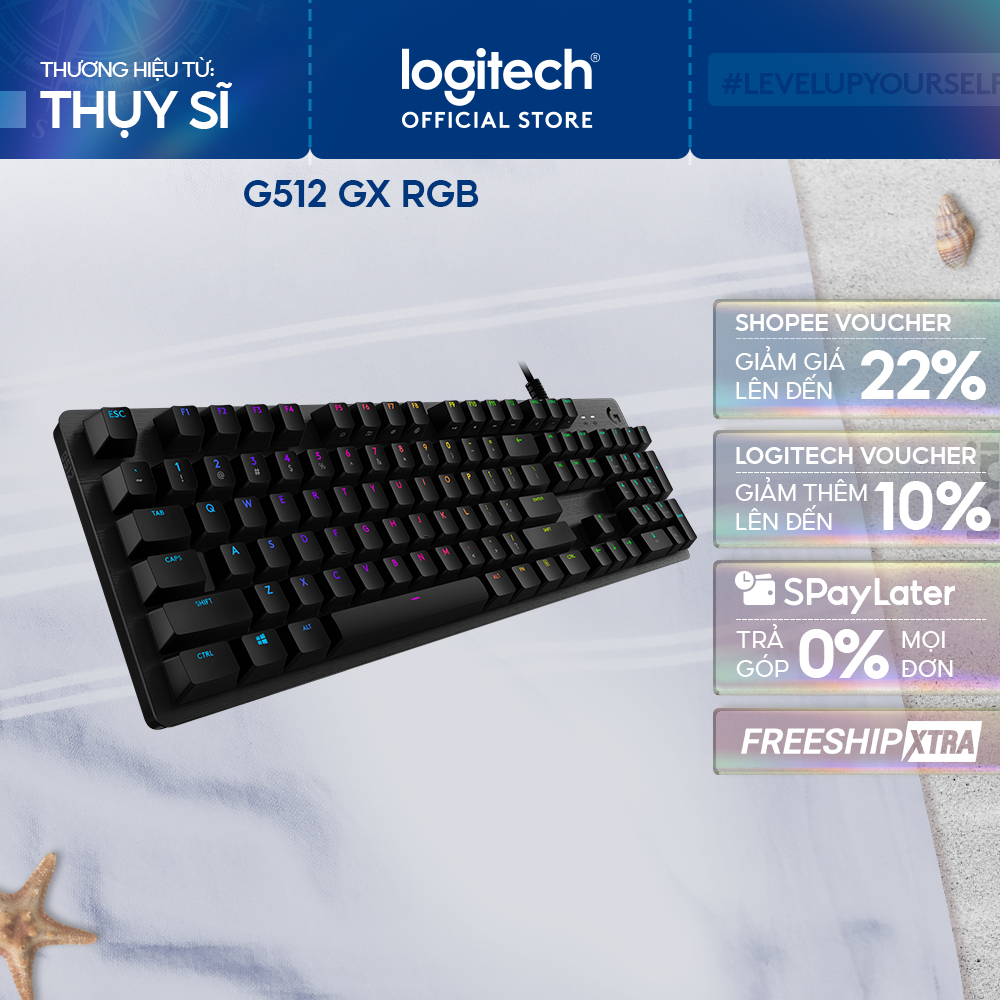 Bàn phím cơ gaming Logitech G512 GX RGB - 3 loại phím cơ GX Switch, cổng USB 2.0