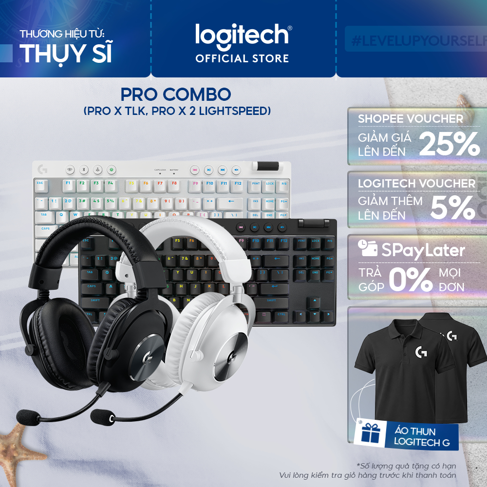 Combo bàn phím, tai nghe gaming không dây Logitech PRO X TKL LIGHTSPEED, PRO X 2 LIGHTSPEED, âm vòm 