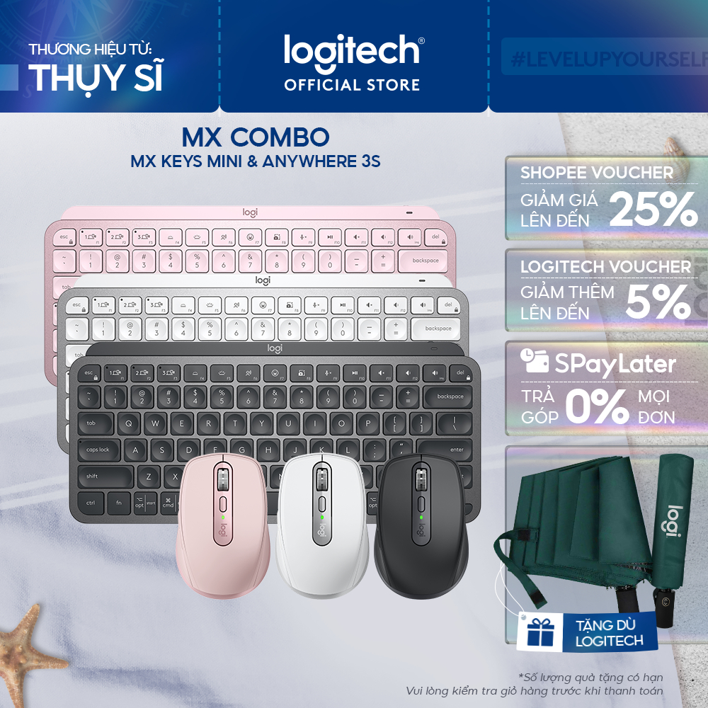 Combo Bàn phím và chuột Logitech MX Keys Mini & Logitech MX Anywhere 3S - Sạc nhanh USB-C, Nhỏ gọn
