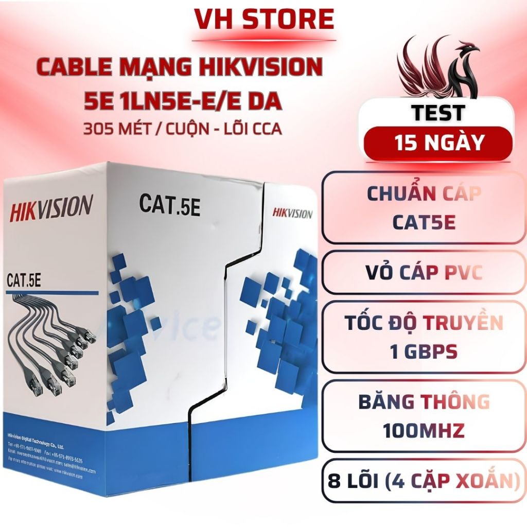 Cáp Mạng Cat5e Hikvision 1LN5E-E/E 305M Xanh UTP Chính Hãng - VHSTORE