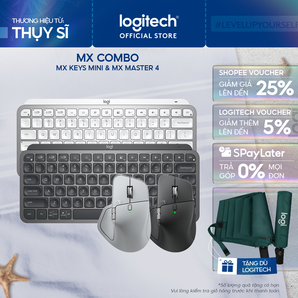 Combo Bàn phím Logitech MX Keys Mini và Chuột MX Master 4 - sạc USB-C, chiếu sáng nền, mac OS | Win,