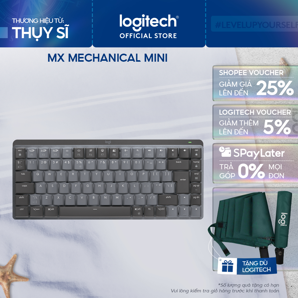 Bàn phím cơ không dây Logitech MX Mechanical Mini  – Tactile, chiếu sáng nền, sạc USB-C
