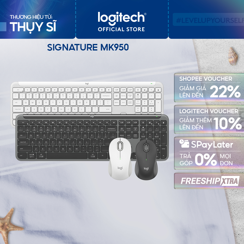 Combo Chuột & Bàn phím Signature Slim Logitech MK950 - Yên tĩnh, Đa thiết bị, Bluetooth 5.0