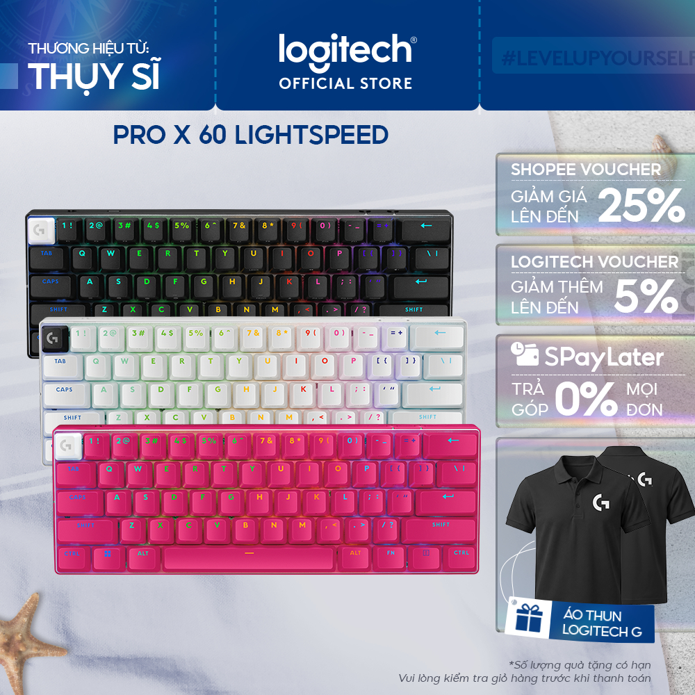 Bàn phím Gaming Không dây Logitech G PRO X 60 LIGHTSPEED 60% RGB SwitchGX Tactile