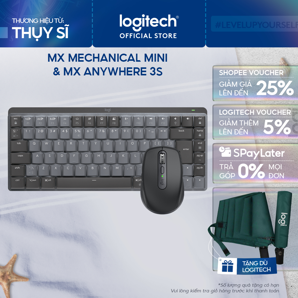 Combo Bàn phím Logitech MX Mechanical Mini và Chuột Logitech MX Anywhere 3s - Bluetooth, Sạc USB C
