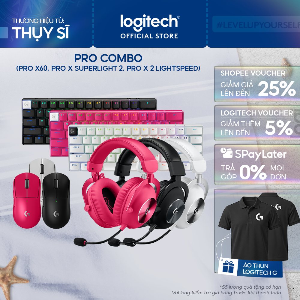 Combo Logitech G PRO Gaming Bàn phím Logitech G Pro X 60, Tai nghe G Pro X 2 Lightspeed, Chuột G Pro