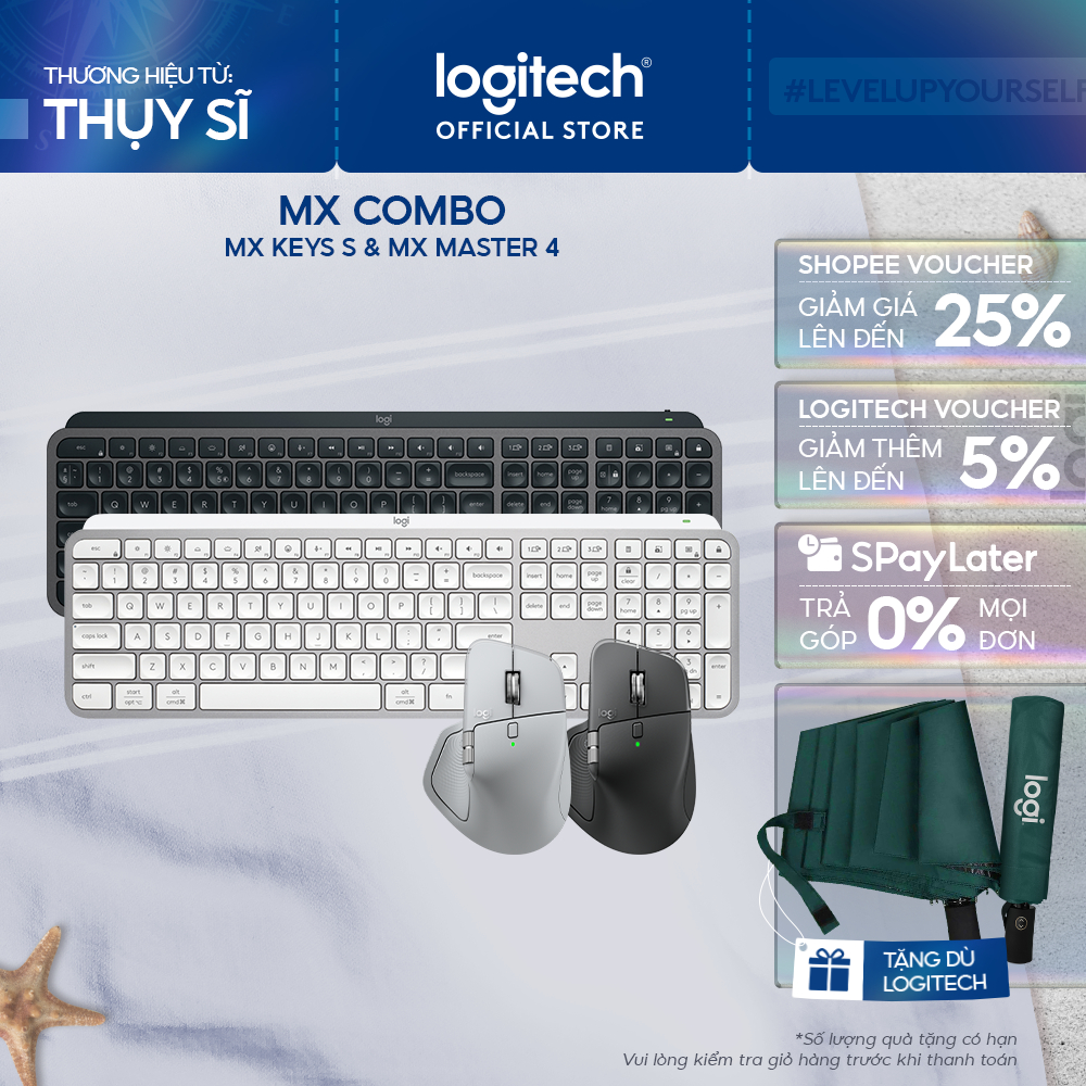Combo Bàn phím Logitech MX Keys S và Chuột MX Master 4 - sạc USB-C, chiếu sáng nền, mac OS | Win, ph