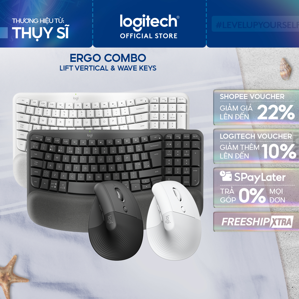 Combo Công thái học - Bàn phím Logitech Wave Keys và Chuột Logitech Lift Vertical