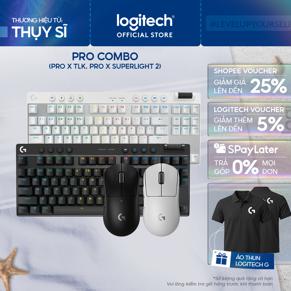 Combo chuột, phím gaming không dây Logitech G PRO X TKL LIGHTSPEED, PRO X SUPERLIGHT 2 LIGHTSPEED, 3