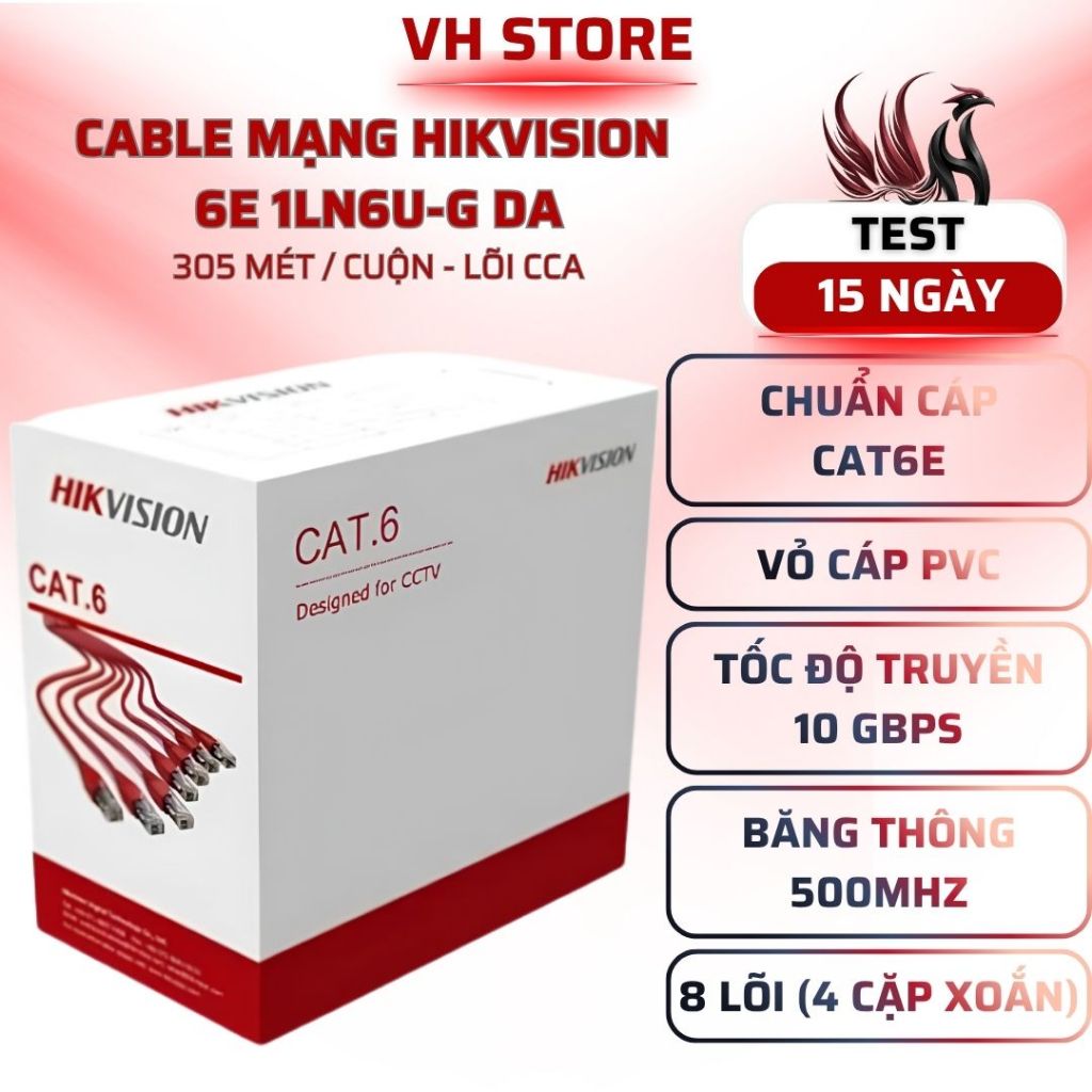 Cáp Mạng Cat6e Hikvision 1LN6U-G 305M Đỏ - VHSTORE