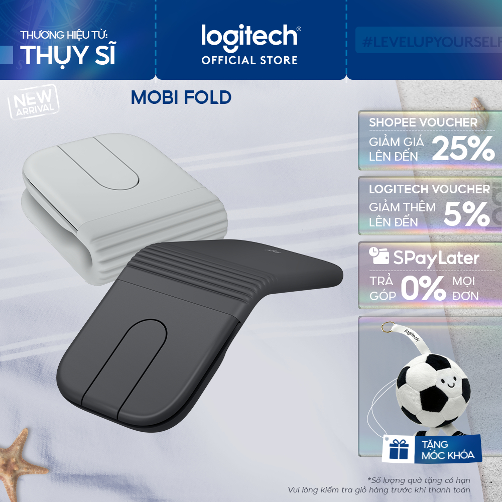Logitech Mobi Fold - Chuột du lịch di động, Nhỏ và nhẹ, Cuộn cảm ứng, Nhấp im lặng, 4K DPI, Bluetoot