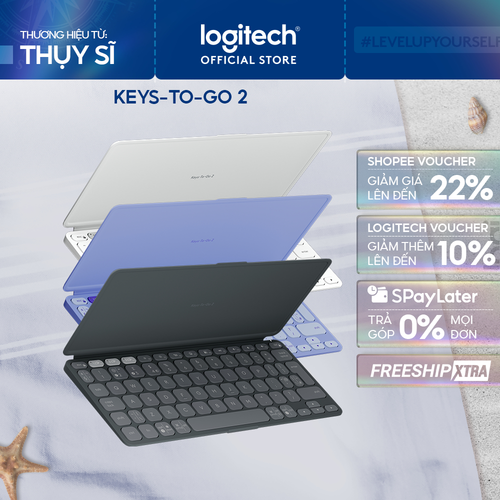 Bàn phím Bluetooth Logitech Keys To Go 2 - Siêu mỏng nhẹ 222g, đa thiết bị, Win | macOS