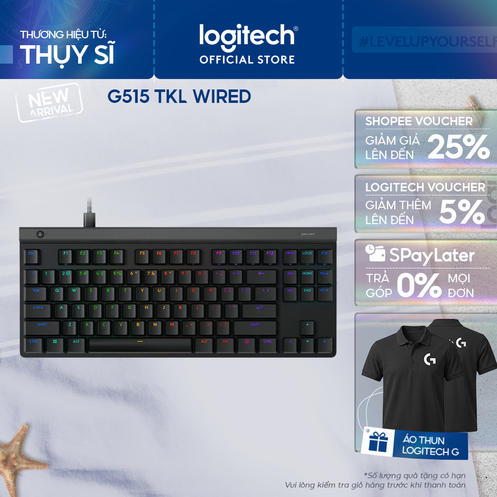 Bàn phím Gaming có dây Low profile Logitech G515 TKL - LIGHTSYNC RGB, Keycaps PBT