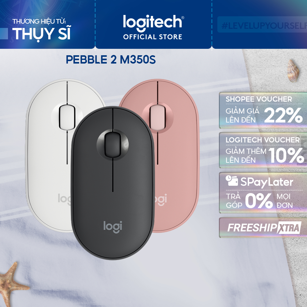 Chuột Bluetooth Logitech M350s Pebble 2 Silent - Mỏng nhẹ, Nút tùy chỉnh, Easy-Switch, 4000DPI