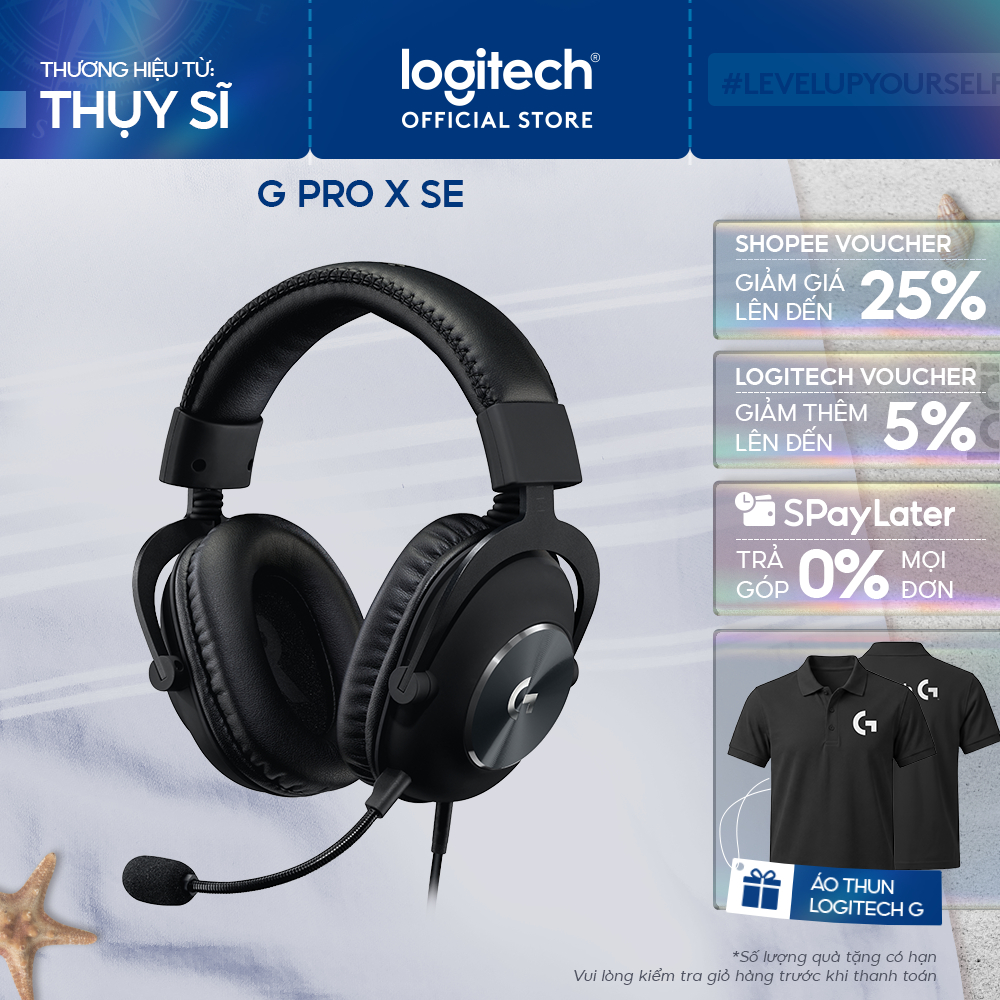 Tai nghe gaming có dây Logitech G Pro X SE, Mic tháo rời, âm vòm 7.1,đệm Memory Foam, màn loa 50 mm