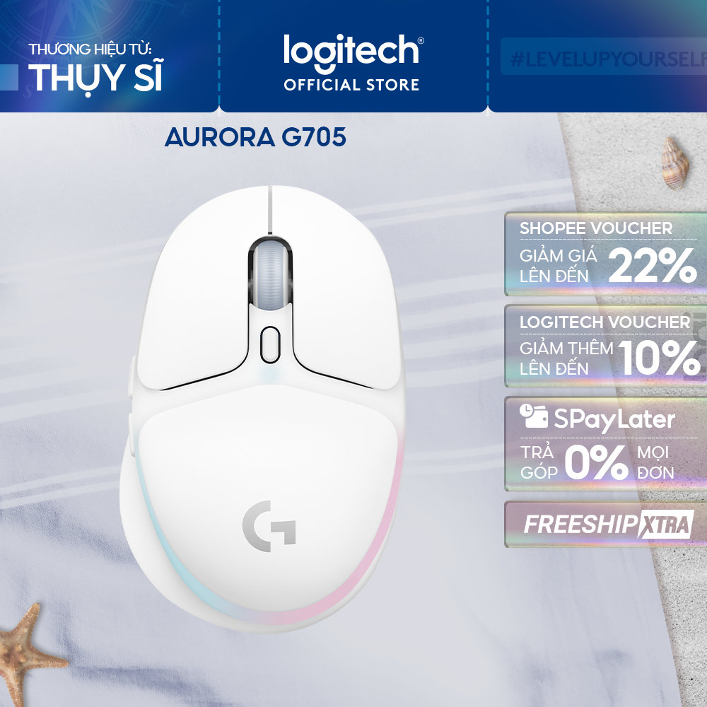 Chuột gaming không dây Logitech G705 Aurora - Bluetooth & LIGHTSPEED, RGB
