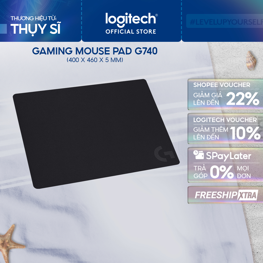 Bàn di, lót chuột gaming Logitech G740 - Đế cao su, ma sát tốt, chống trượt