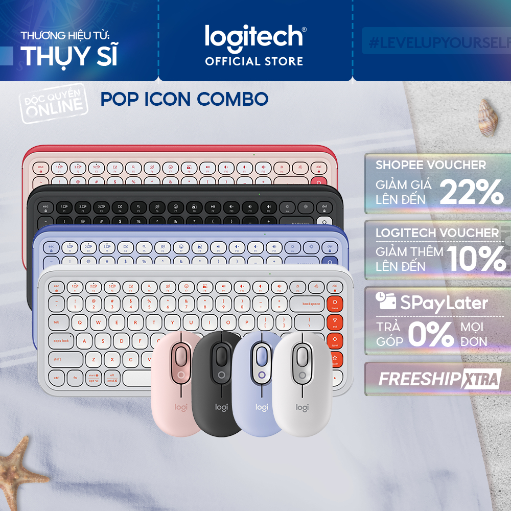 Combo Chuột & Bàn Phím Bluetooth Logitech POP ICON COMBO - Gõ yên tĩnh, phím lập trình, Easy-Switch