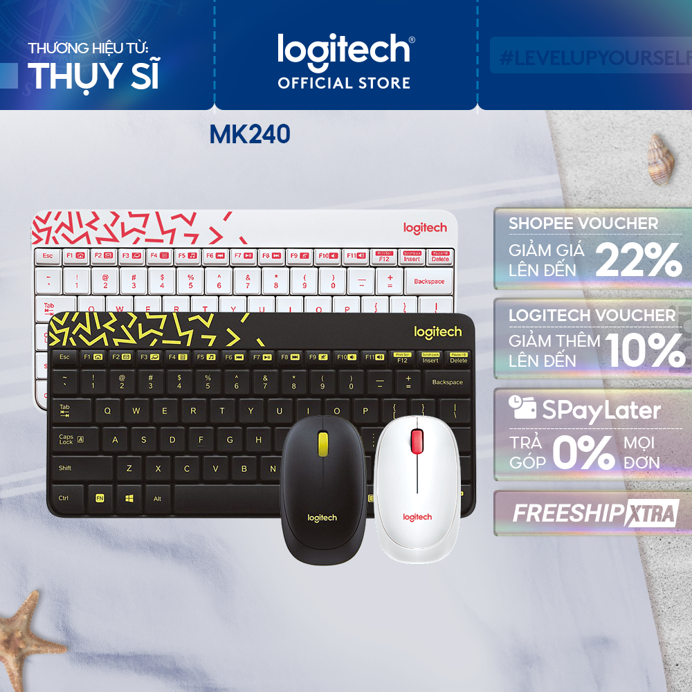 Combo chuột phím không dây Logitech MK240 - nhỏ gọn, 1 đầu thu USB, pin lâu