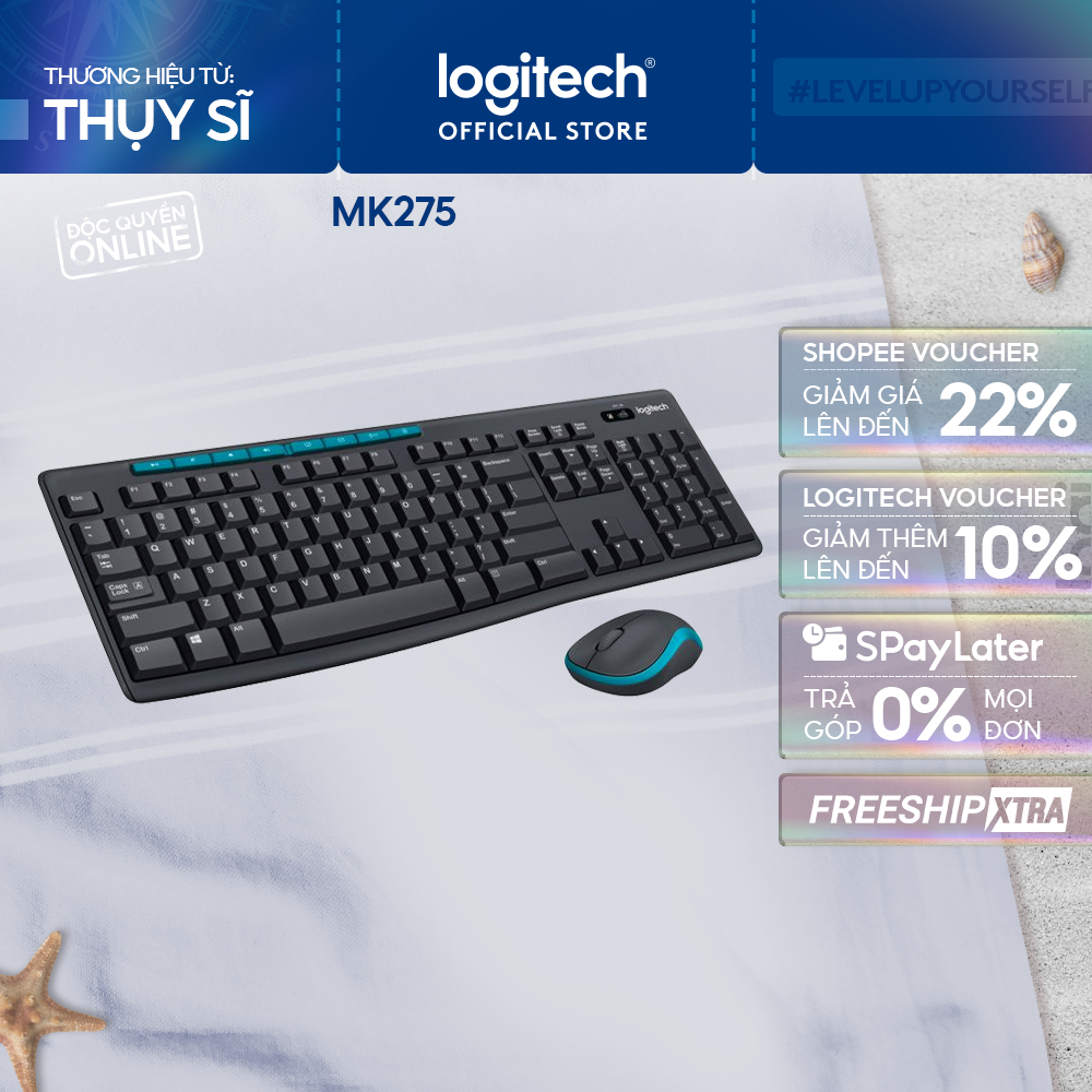 Combo chuột phím không dây Logitech MK275 - Phím media & viền chuột nổi bật, 1 đầu USB