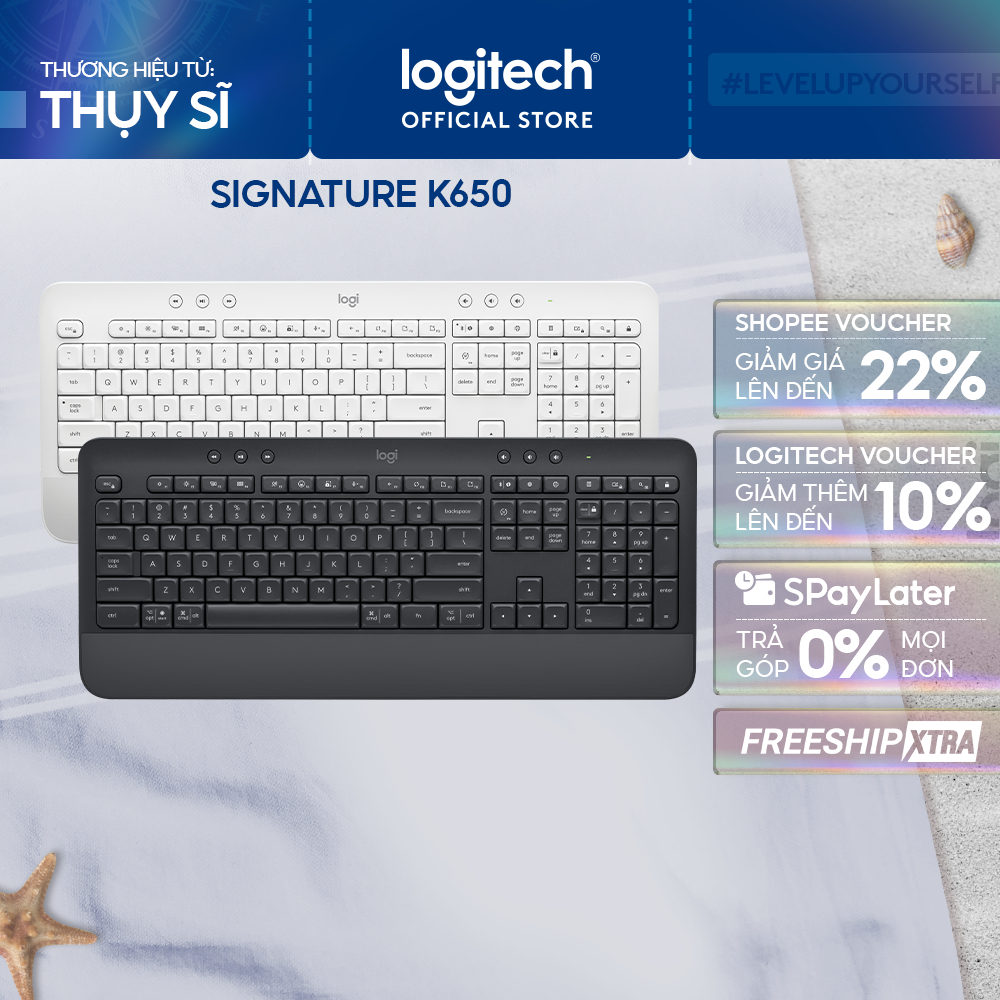 Bàn Phím Không Dây Logitech Signature K650 - Bàn phím số phụ, gác tay tích hợp, Bluetooth & USB Bolt