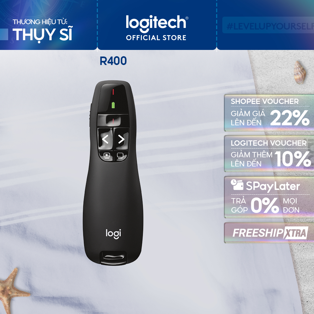 Bút trình chiếu từ xa Logitech R400 - Không dây USB 15m, nút bấm tiện lợi