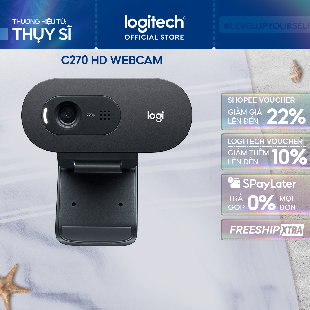 Webcam Logitech C270 720p HD - Góc cam 55o, mic giảm ồn, tự chỉnh sáng, chụp ảnh 3MB