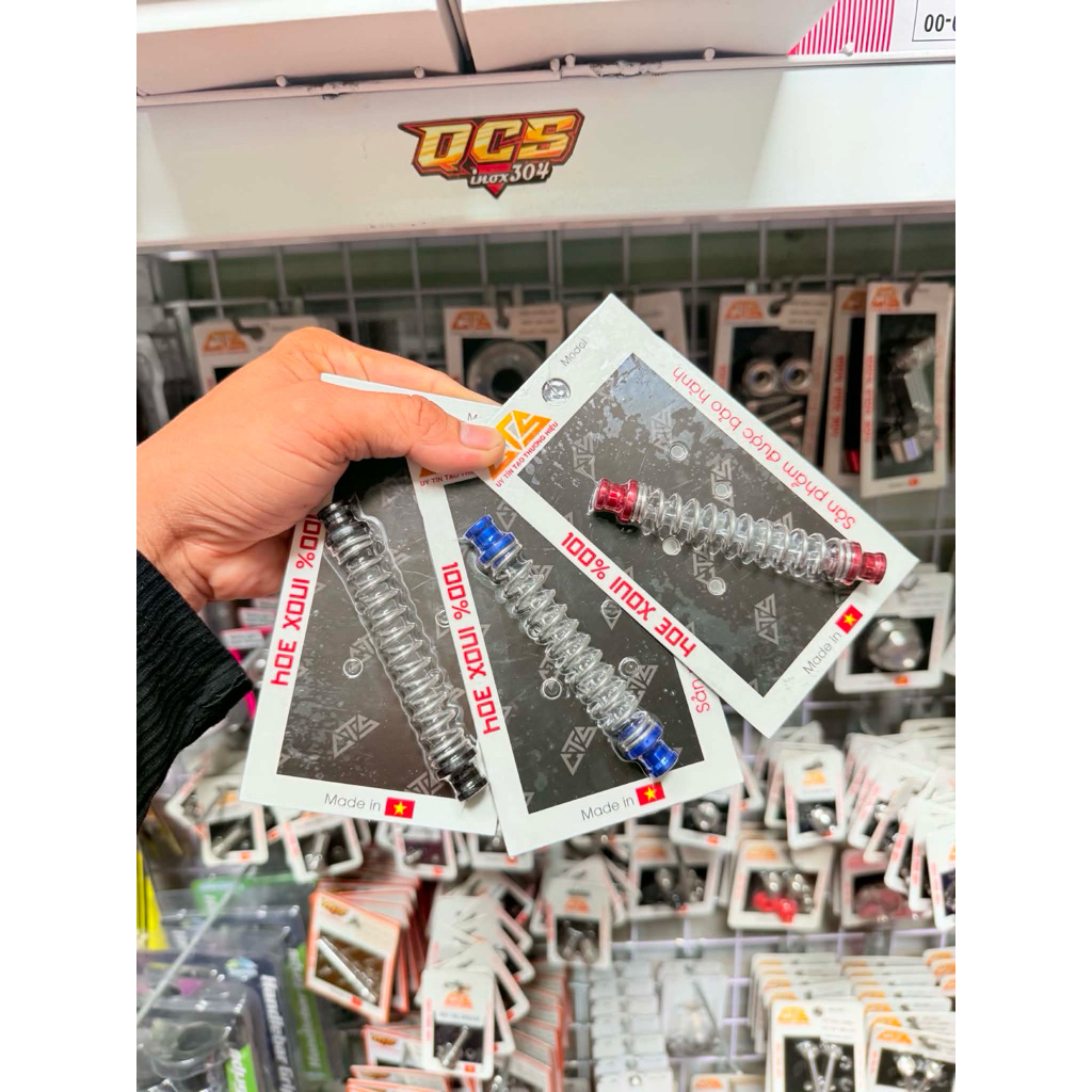 Lò xo đủa thắng inox 304 kèm ác nhôm 3 màu hàng chuẩn CTS bóng đẹp - Phụ kiện xe máy