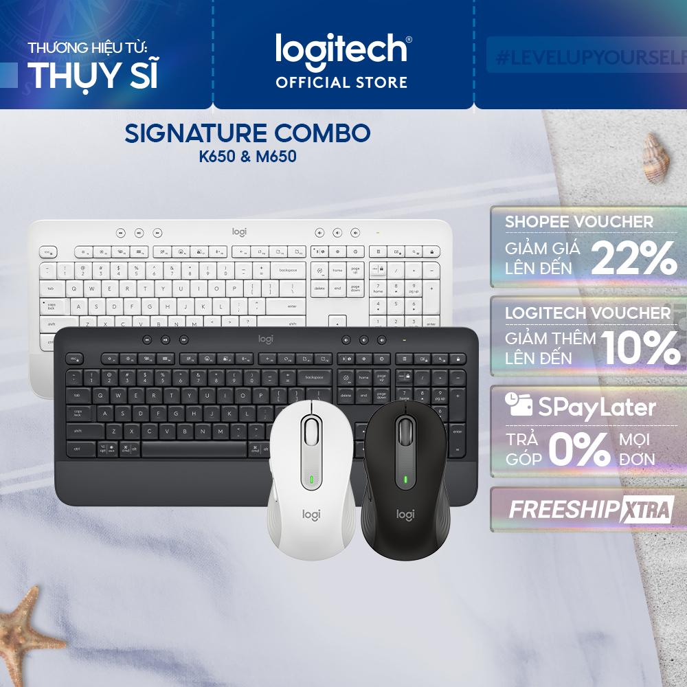 Combo Bàn phím Logitech K650 & Chuột Logitech M650 - Bluetooth, USB Bolt