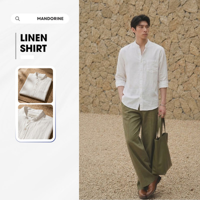 Áo Sơ Mi Cổ Tàu Nam MANDO Form Rộng Vải Linen Dài Tay Kiểu Dáng Basic Thời Trang Hàn Quốc - ACT01