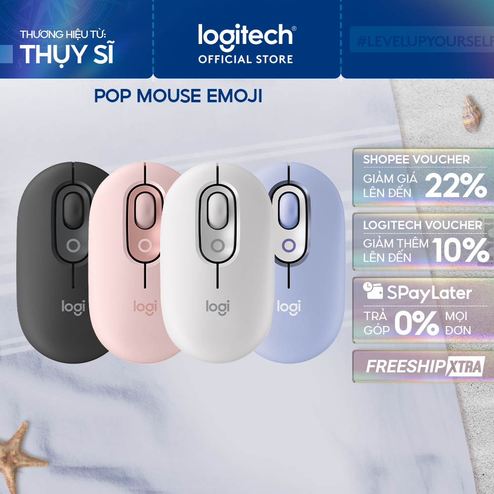 Chuột không dây bluetooth Logitech POP Mouse - Emoji tùy chỉnh, SilentTouch giảm ồn